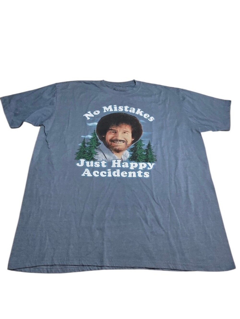 Bob Ross No Mistakes Just Happy Accidents Graphic Tee - Blue Unisex Size XL i23